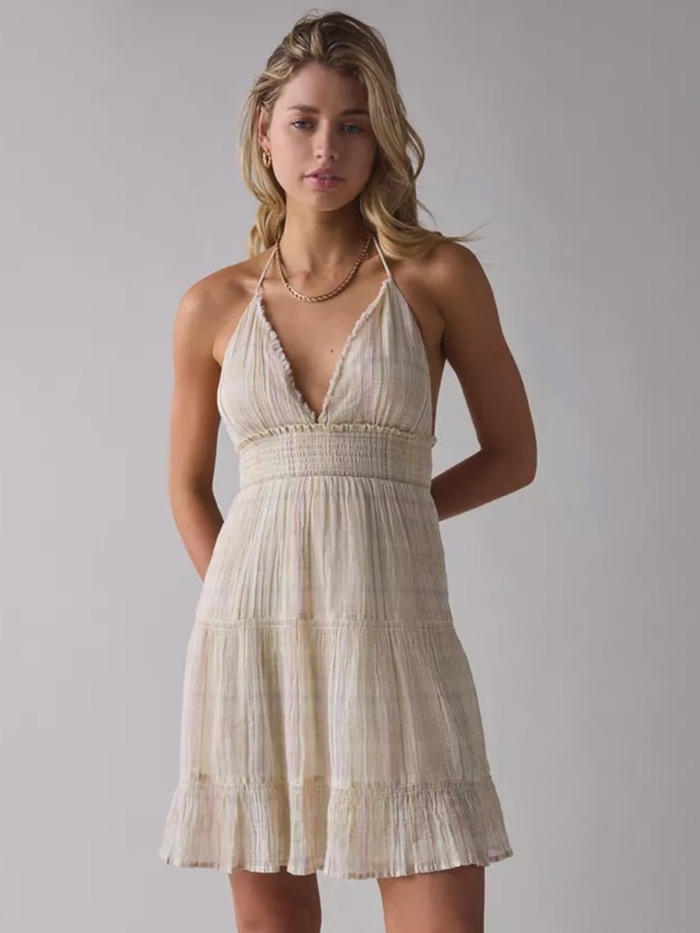 Urban Outfitters | Kimchi Blue Phoebe Cotton Open-Back Halter Knee Length Dress